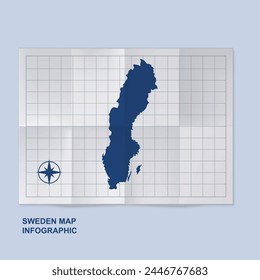 Sweden map country in folded grid paper