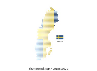 Schweden Karte nach Farbe der schwedischen Flagge in Kreisform, weißer Hintergrund mit schwedischer Flagge.