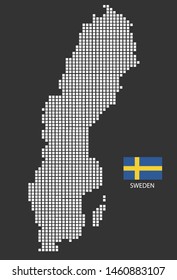 Sweden map design white square, black background with flag Sweden.