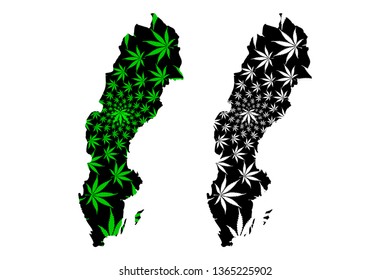Sweden - map is designed cannabis leaf green and black, Kingdom of Sweden map made of marijuana (marihuana,THC) foliage,