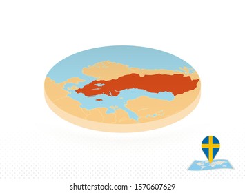 Sweden map designed in isometric style, orange circle map of Sweden for web, infographic and more.