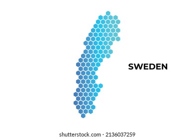 Sweden map digital hexagon shape on white background vector illustration