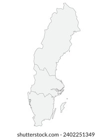 Sweden map. Map of Sweden divided into three main regions in grey color, Gotaland, Svealand and Norrland