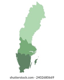 Sweden map. Map of Sweden divided into three main regions 