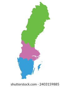 Schwedenkarte. Karte Schwedens, unterteilt in drei Hauptregionen 