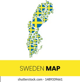 Sweden map filled with flag-shaped circles, Sweden map with flag