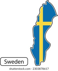 Sweden map with flag inside. Vector illustration isolated on white background.