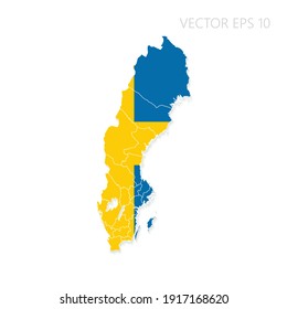 Sweden map with flag and shadow isolated on white background. Vector illustration EPS10.
