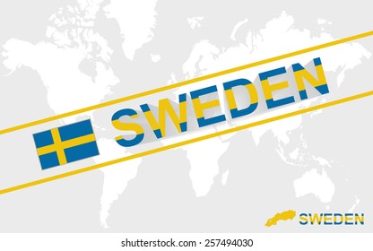 Sweden map flag and text illustration, on world map