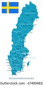 Sweden map and flag - vector illustration