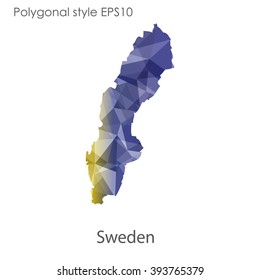 Sweden map in geometric polygonal style.Abstract gems triangle,modern design background.