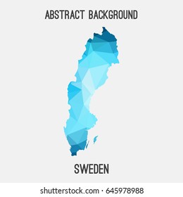 Sweden map in geometric polygonal,mosaic style in blue shades.Abstract tessellation,modern design background,low poly. Vector illustration.