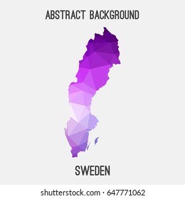 Sweden map in geometric polygonal,mosaic style in purple shades.Abstract tessellation,modern design background,low poly. Vector illustration.