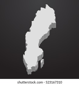 Sweden map in gray on a black background 3d