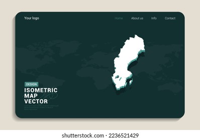 Schweden kartiert grüner Hintergrund mit isometrischer Vektorgrafik. Webbanner-Layoutvorlage.