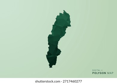 Mapa de Suecia - Ilustración vectorial de estilo de polígono verde, diseño geométrico de bajo poli con silueta limpia sobre fondo verde suave.