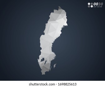 Sweden map grey polygon red triangle mosaic with dark background. style gradient vector.
