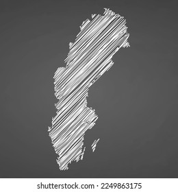 Sweden map hand drawn sketch. Vector concept illustration flag, scribble map. Country map for infographic, brochures and presentations isolated on black background. Vector illustration.