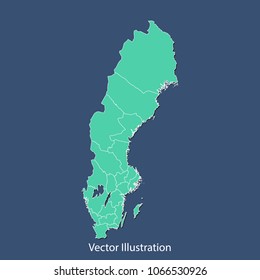 Sweden map - High detailed color map of Sweden. flat design style, clean and modern.Vector illustration eps 10