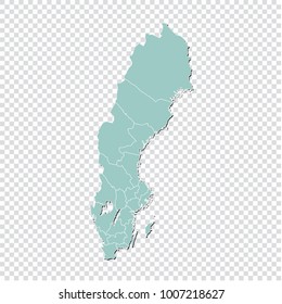Sweden map - High detailed pastel color map of Sweden. Sweden map isolated on transparent background. Vector illustration eps 10.