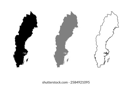 Sweden map illustration isolated on background. map in black, gray, and outlines	