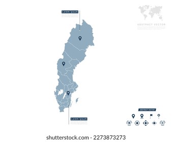 Schweden Karte der Infografik Blue Navigator Pin Position Überprüfung der Kommunikation Informationsplan Position.