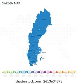 Sweden Map - Infographic detailed map with regions and cities of the country. Vector illustration EPS10.