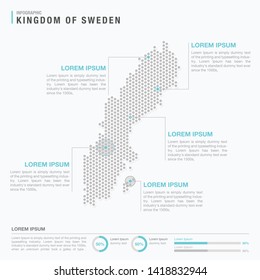 Sweden map infographics with abstract pixelated dot pattern on white background. Stylized map concept with elementsl. - Vector illustration