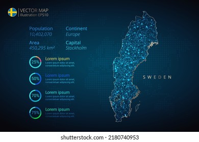 Sweden map infographics vector template with abstract geometric mesh polygonal light concept on blue background. Template for diagram, graph, presentation and chart.