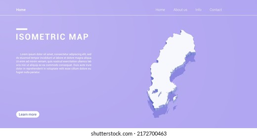 Sweden map of isometric purple vector illustration. Web banner layout template.