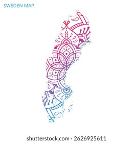 Sweden Map Mandala with Colorful Details Textured Vector Design Template on White Background.