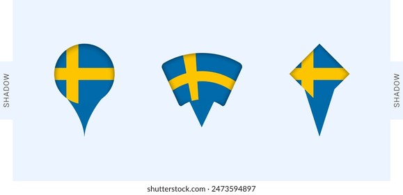 In: Sweden Map Markers Set. Perfekt für Projekte rund um Schweden, Reisen, Geografie und internationale Vertretung. Vektorgrafik Kollektion.