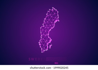 Sweden Map mash line and point scales on purple technology background. Wire Frame 3D mesh polygonal network line, design sphere, dot and structure -  Vector illustration eps 10