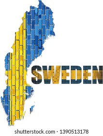 Sweden map on a brick wall - Illustration, 
Font with the Sweden flag