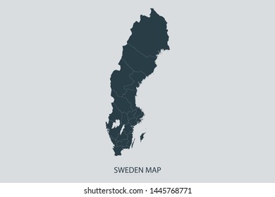 Sweden map on gray background vector, Sweden Map Outline Shape Gray on White Vector Illustration, Map with name. High detailed Gray illustration map Sweden. Symbol for your web site design logo.