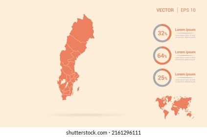 Schweden kartiert orangefarbene abstrakte Infografik-Vektorgrafik.