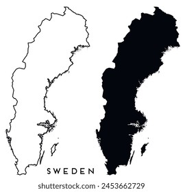Sweden map outlined and black vector set