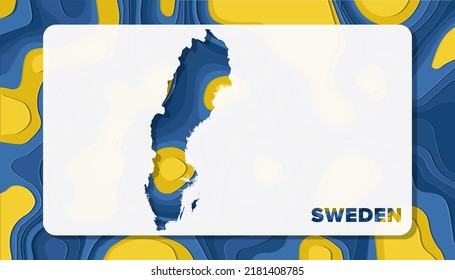 Sweden Map with Paper Cut Waves Background Shape perfect for Greeting Card, Desktop Wallpaper, and Banner