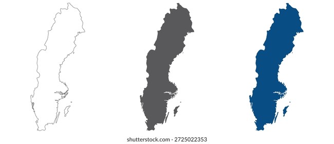 Conjunto plano mapa Suécia. Mapa da Suécia em branco.