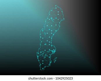 Sweden map of polygonal mosaic lines network, Rays and space stars, Abstract Polygon Map. Low Poly Color Rainbow. Vector Illustration EPS10.