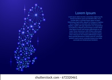 Mapa de Suecia de la red de líneas de mosaico poligonal, rayos y estrellas espaciales de Ilustración vectorial.