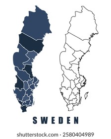 Sweden map regions border outline vector set