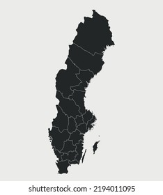 Sweden map with regions isolated on white background. Outline Map of Sweden. Vector illustration