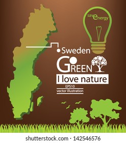 Sweden map. Save world. Green concept vector illustration.