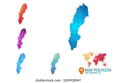 Sweden Map - Set of geometric rumpled triangular low poly style gradient graphic background , Map world polygonal design for your . Vector illustration eps 10.