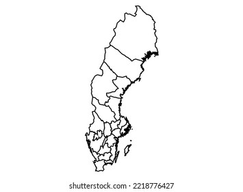 Sweden Map shadow in minimal line outline thin shape isolated vector illustration