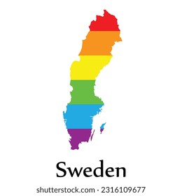 Sweden map shape fill rainbow color isolated on white background. Design concept country accept pride LGBT.