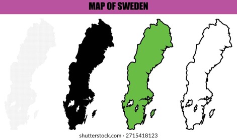 Sweden map silhouette created with clean line art and dotted pattern, modern minimal vector illustration isolated on white background for infographics, presentations, branding, and digital design projects