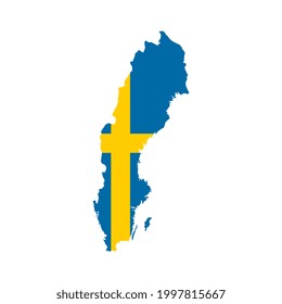 Sweden map silhouette with flag on white background