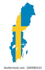 Sweden map silhouette with its flag on white background